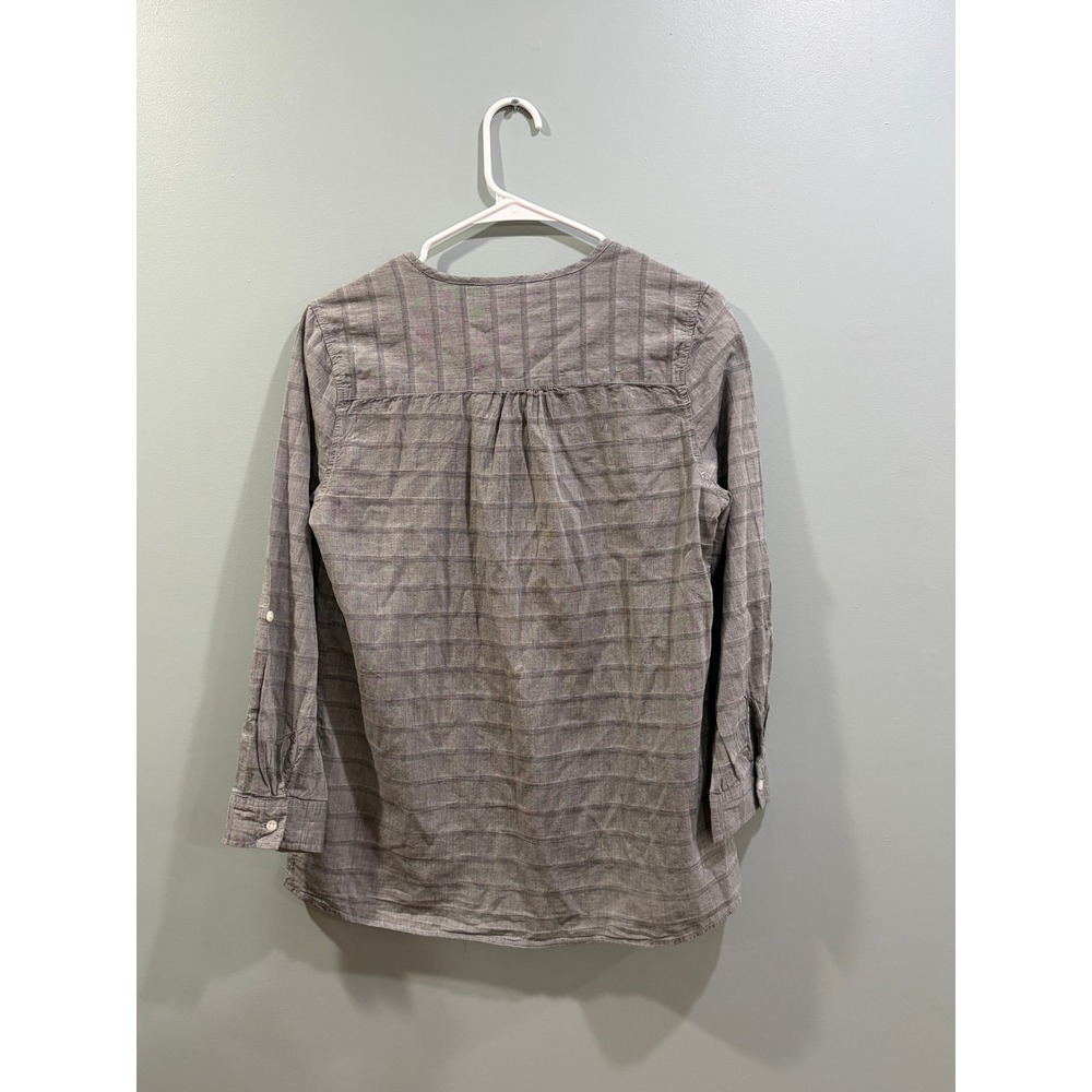 Faded Glory Womens Gray Striped V-Neck Embroidered Cotton Tunic Blouse Small 4-6 - Picture 2 of 4